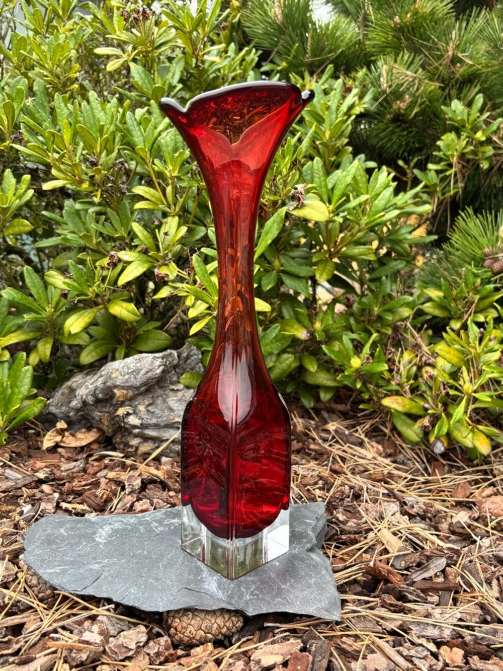 Vintage Sweden Aseda Glasbruk Art Glass Cut Block Vase